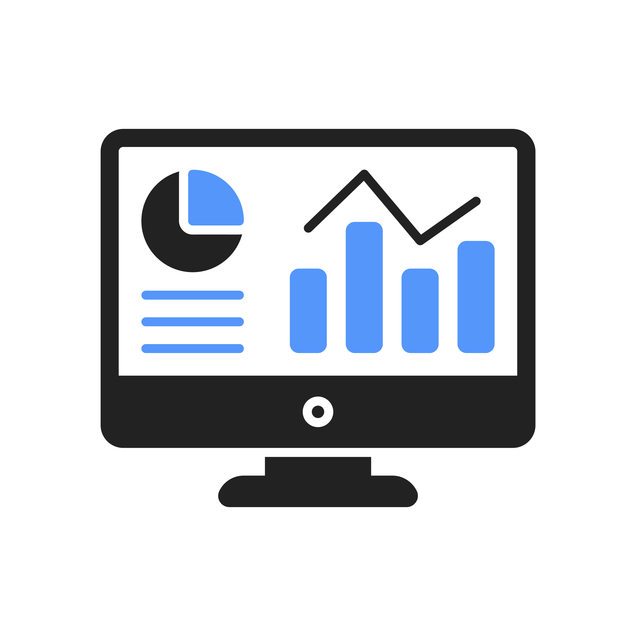 A computer monitor icon displaying chart graphics.