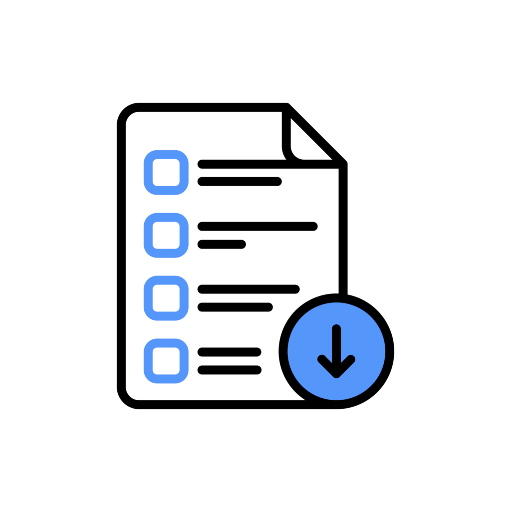 A document icon with a checklist and a downward arrow.